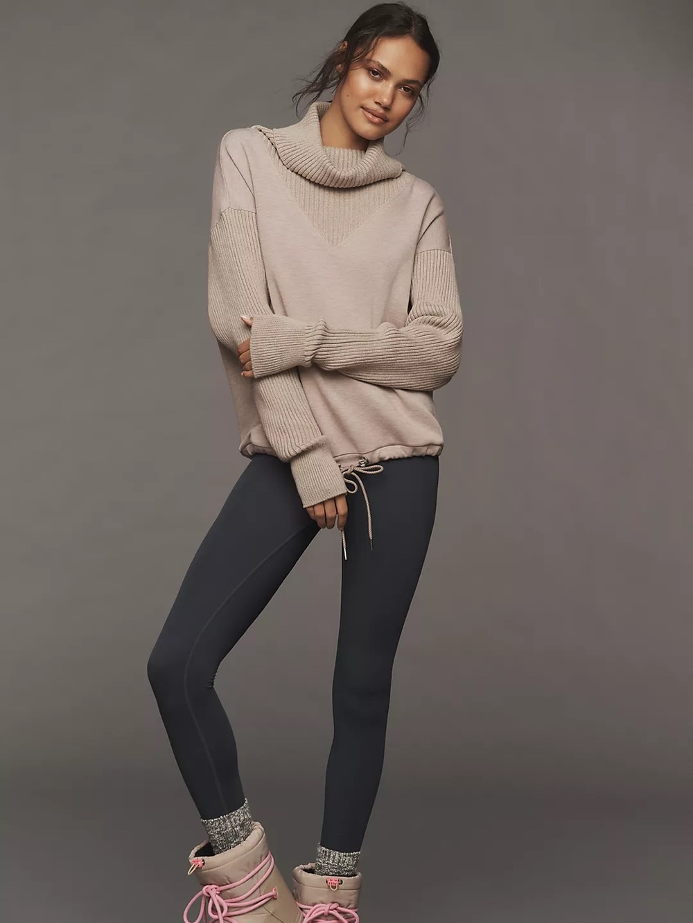 VARLEY Anthro Brown Taupe Hannah Cowl Neck Tie Hem Loungewear Sweatshirt Small
